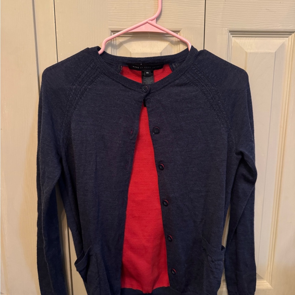 Marc By Marc Jacobs Blue Cardigan with Red Accent